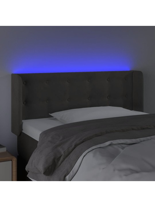 Čelo postele s LED tmavě šedé 103 x 16 x 78/88 cm samet