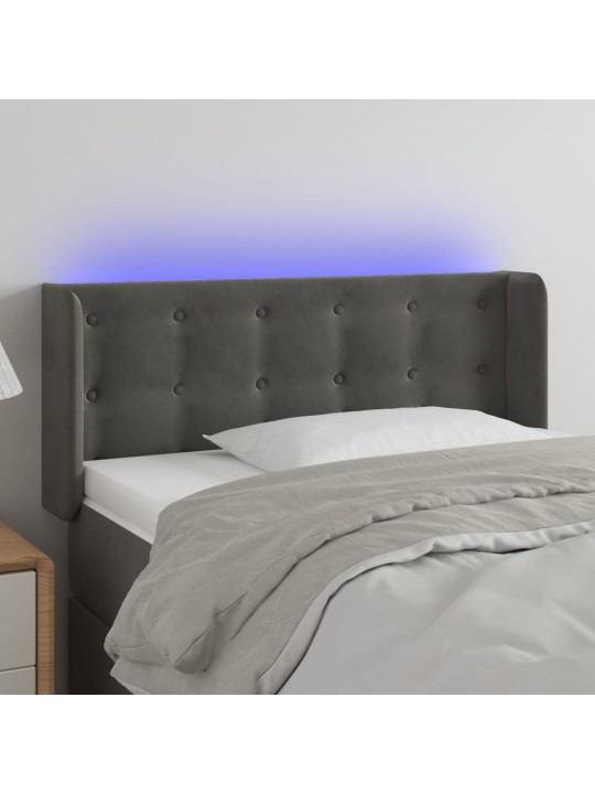 Čelo postele s LED tmavě šedé 103 x 16 x 78/88 cm samet