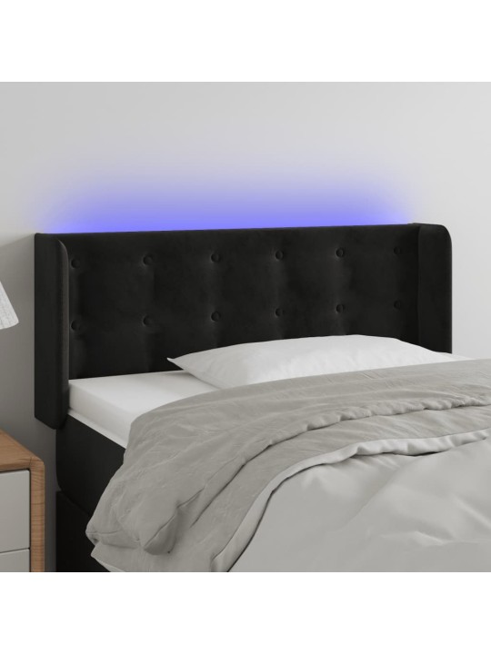 Čelo postele s LED černé 103 x 16 x 78/88 cm samet