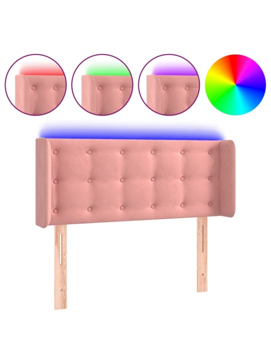 Čelo postele s led růžové 103 x 16 x 78/88 cm samet