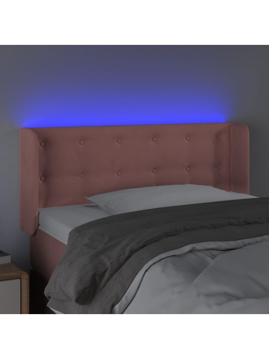 Čelo postele s led růžové 103 x 16 x 78/88 cm samet