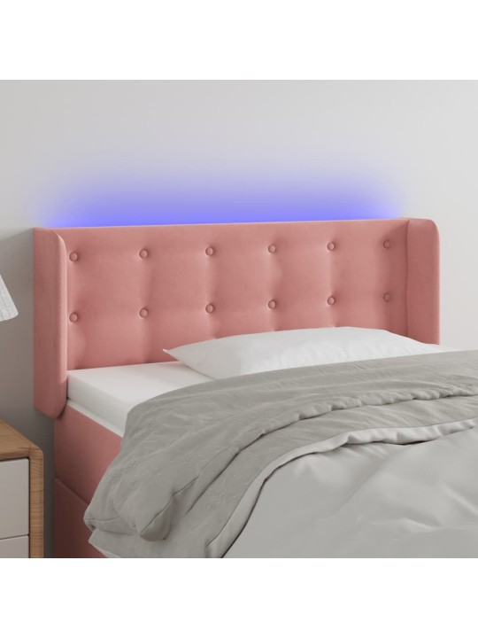 Čelo postele s led růžové 103 x 16 x 78/88 cm samet