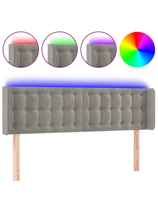 Čelo postele s LED světle šedé 147 x 16 x 78/88 cm samet