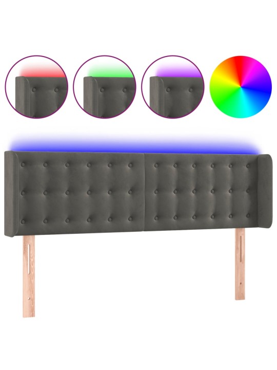 Čelo postele s LED tmavě šedé 147 x 16 x 78/88 cm samet