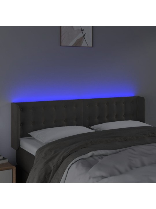 Čelo postele s LED tmavě šedé 147 x 16 x 78/88 cm samet