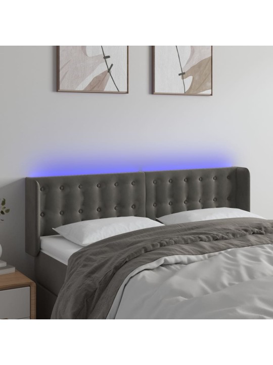 Čelo postele s LED tmavě šedé 147 x 16 x 78/88 cm samet