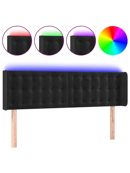 Čelo postele s LED černé 147 x 16 x 78/88 cm samet