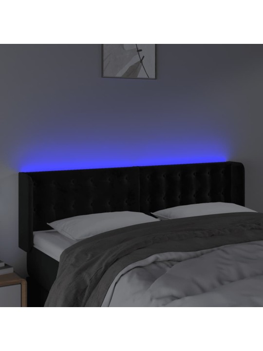 Čelo postele s LED černé 147 x 16 x 78/88 cm samet