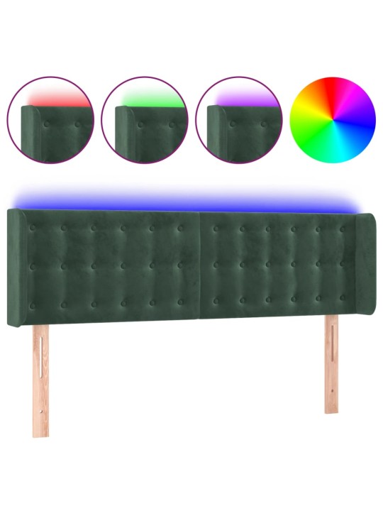 Čelo postele s LED tmavě zelené 147 x 16 x 78/88 cm samet