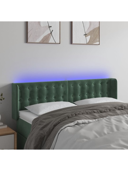 Čelo postele s LED tmavě zelené 147 x 16 x 78/88 cm samet