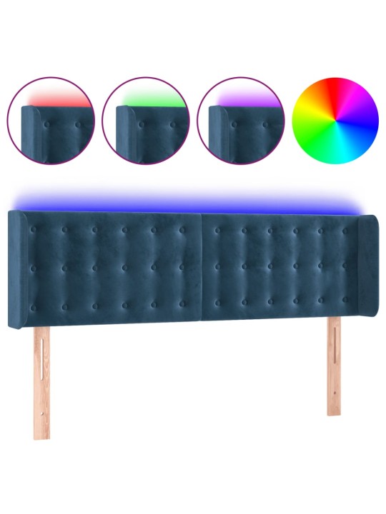 Čelo postele s LED tmavě modré 147 x 16 x 78/88 cm samet