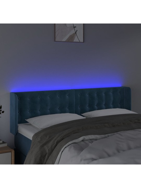 Čelo postele s LED tmavě modré 147 x 16 x 78/88 cm samet