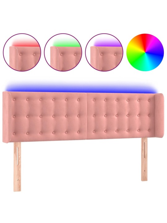 Čelo postele s LED růžové 147 x 16 x 78/88 cm samet