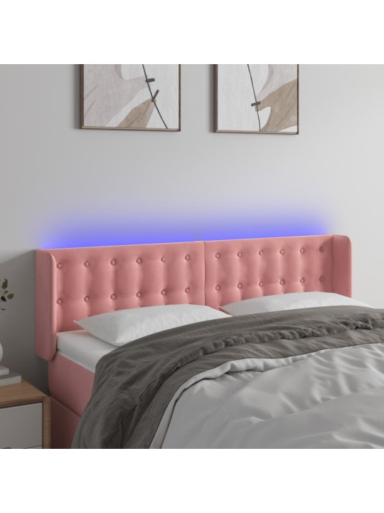 Čelo postele s LED růžové 147 x 16 x 78/88 cm samet