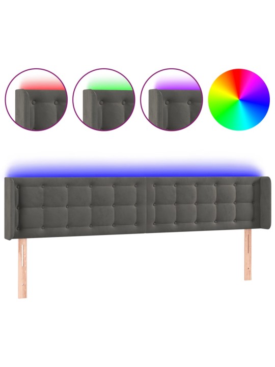 Čelo postele s LED tmavě šedé 163 x 16 x 78/88 cm samet