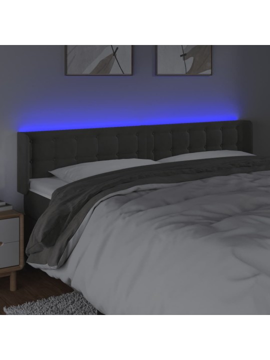 Čelo postele s LED tmavě šedé 163 x 16 x 78/88 cm samet