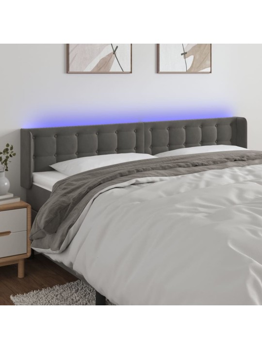 Čelo postele s LED tmavě šedé 163 x 16 x 78/88 cm samet