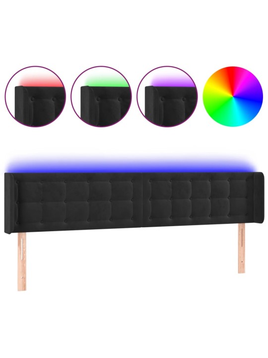 Čelo postele s LED černé 163 x 16 x 78/88 cm samet