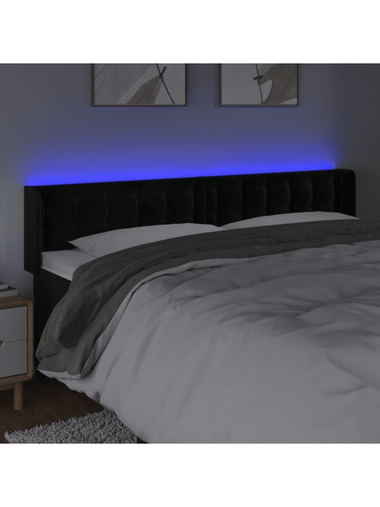 Čelo postele s LED černé 163 x 16 x 78/88 cm samet