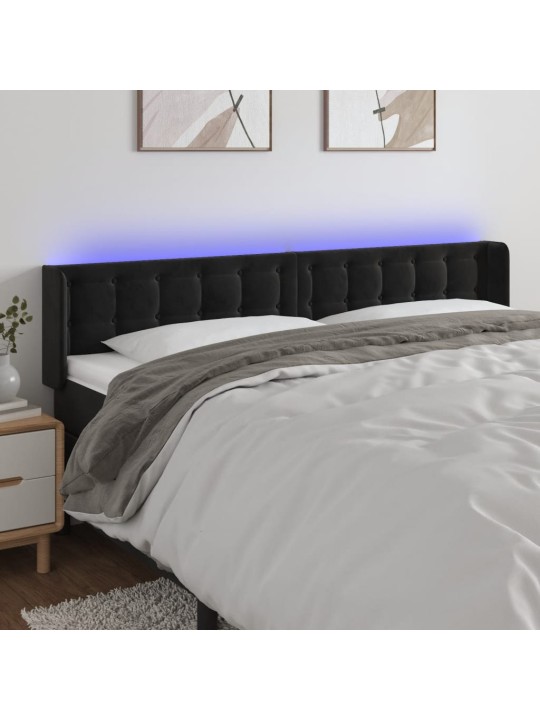 Čelo postele s LED černé 163 x 16 x 78/88 cm samet