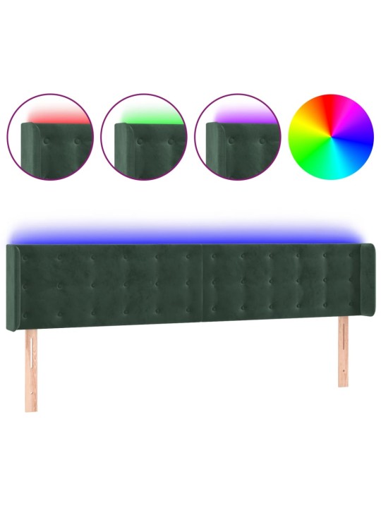 Čelo postele s led tmavě zelené 163 x 16 x 78/88 cm samet