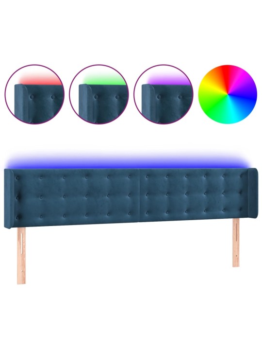 Čelo postele s led tmavě modré 163 x 16 x 78/88 cm samet