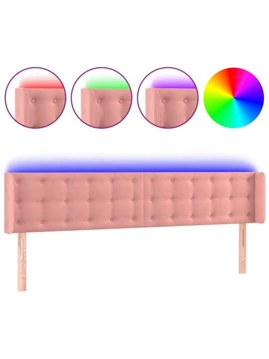 Čelo postele s led růžové 163 x 16 x 78/88 cm samet