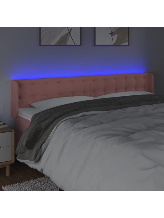 Čelo postele s led růžové 163 x 16 x 78/88 cm samet