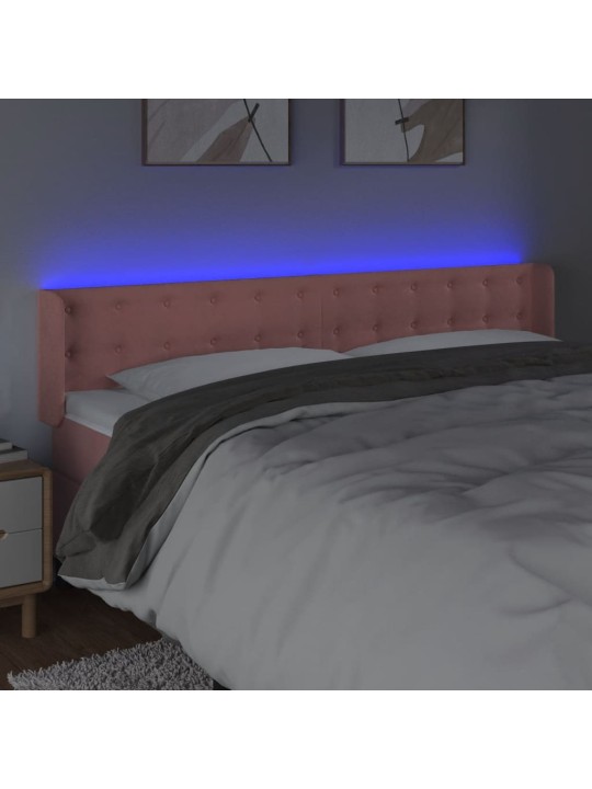 Čelo postele s LED růžové 183 x 16 x 78/88 cm samet