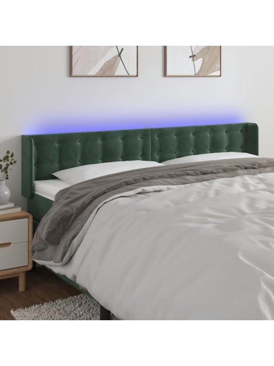 Čelo postele s led tmavě zelené 203 x 16 x 78/88 cm samet