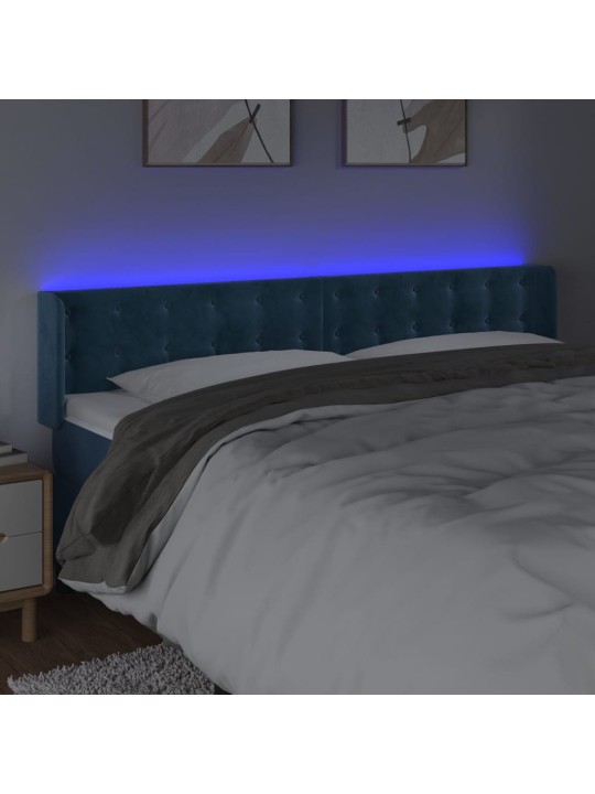 Čelo postele s led tmavě modré 203 x 16 x 78/88 cm samet