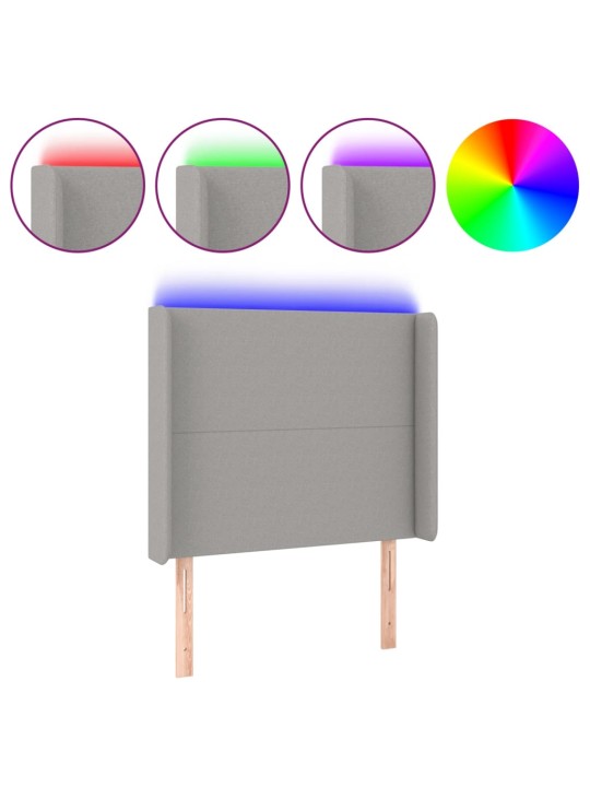 Čelo postele s LED světle šedé 83 x 16 x 118/128 cm textil