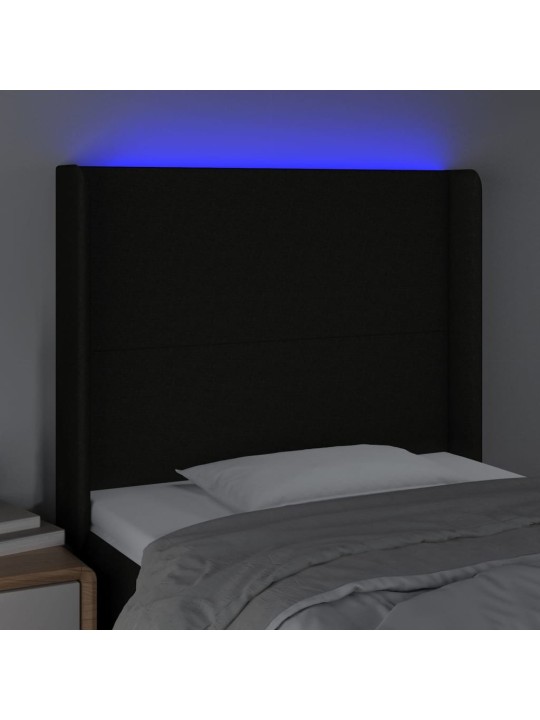 Čelo postele s LED černé 83 x 16 x 118/128 cm textil