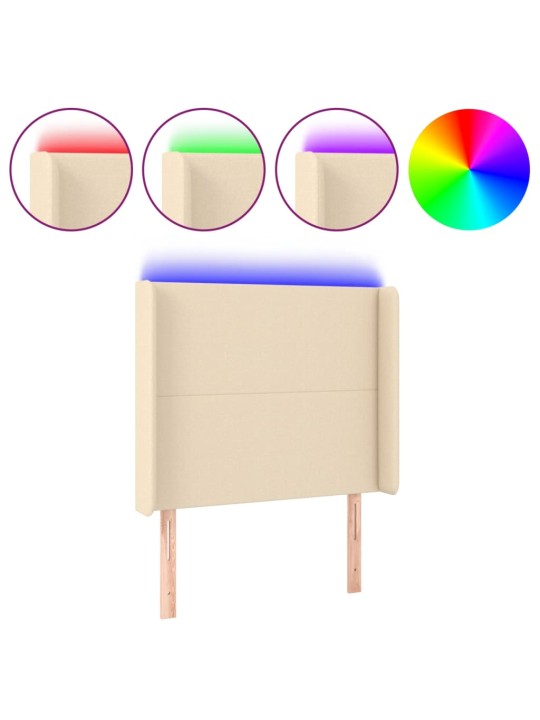 Čelo postele s LED krémové 83 x 16 x 118/128 cm textil