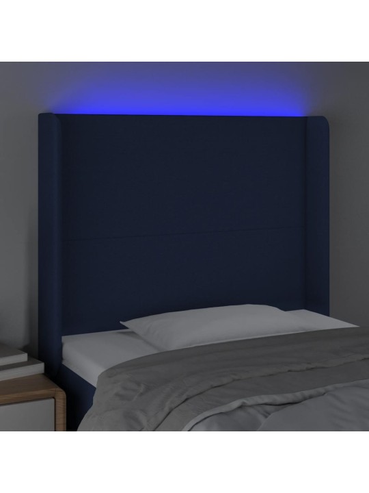 Čelo postele s LED modré 83 x 16 x 118/128 cm textil
