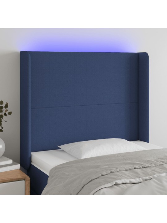 Čelo postele s LED modré 83 x 16 x 118/128 cm textil