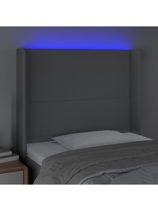 Čelo postele s LED světle šedé 93x16x118/128 cm textil
