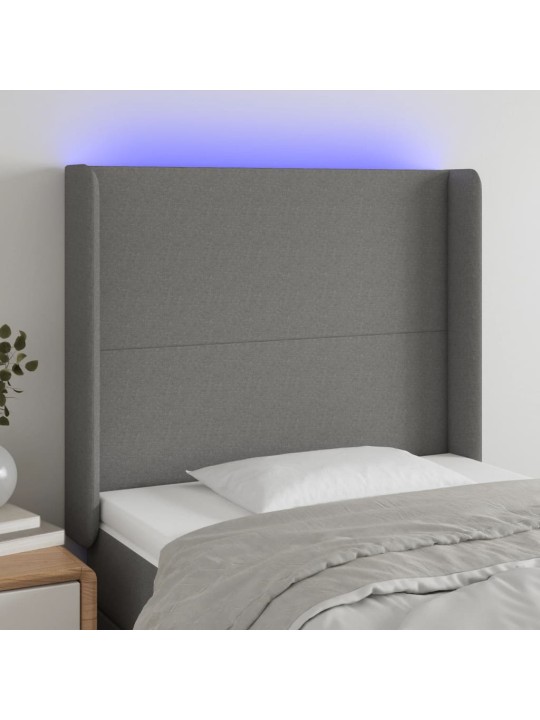 Čelo postele s LED tmavě šedé 93 x 16 x 118/128 cm textil