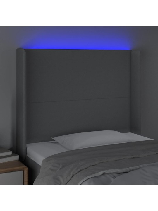 Čelo postele s LED světle šedé 103x16x118/128 cm textil