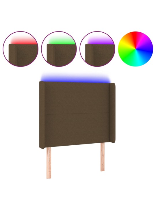 Čelo postele s LED tmavě hnědé 103 x 16 x 118/128 cm textil
