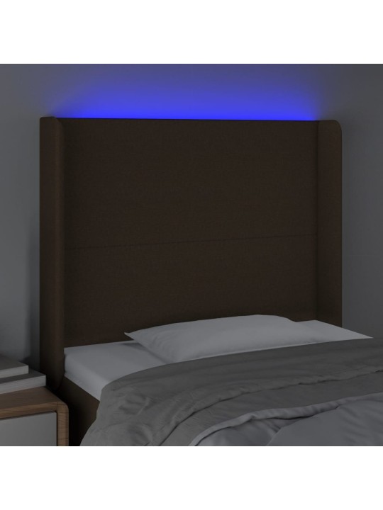 Čelo postele s LED tmavě hnědé 103 x 16 x 118/128 cm textil