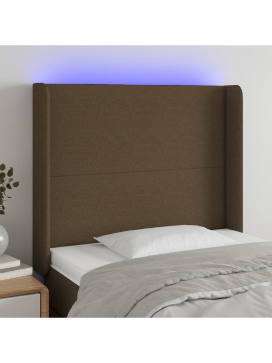 Čelo postele s LED tmavě hnědé 103 x 16 x 118/128 cm textil