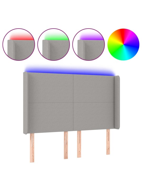Čelo postele s LED světle šedé 147x16x118/128 cm textil