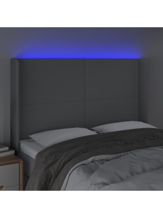 Čelo postele s LED světle šedé 147x16x118/128 cm textil