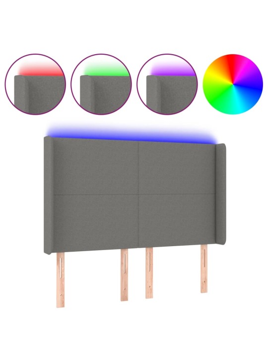 Čelo postele s LED tmavě šedé 147 x 16 x 118/128 cm textil