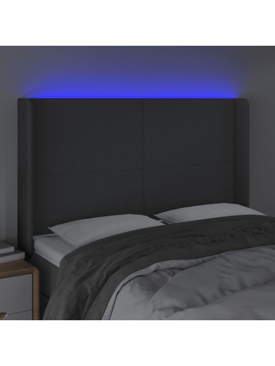Čelo postele s LED tmavě šedé 147 x 16 x 118/128 cm textil