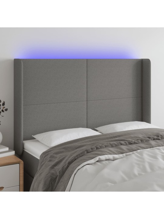 Čelo postele s LED tmavě šedé 147 x 16 x 118/128 cm textil