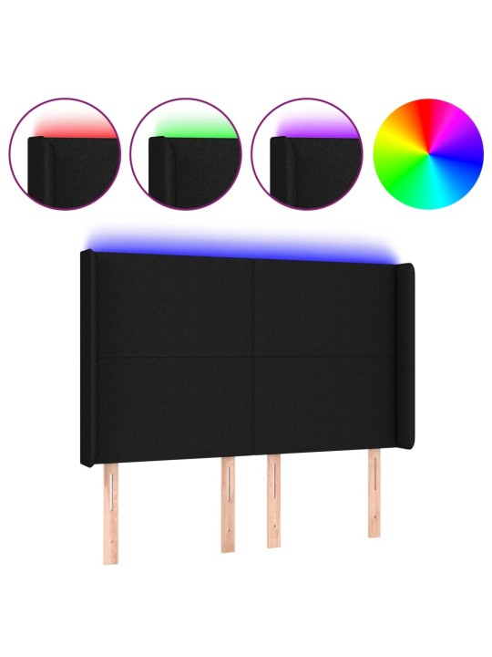 Čelo postele s LED černé 147 x 16 x 118/128 cm textil