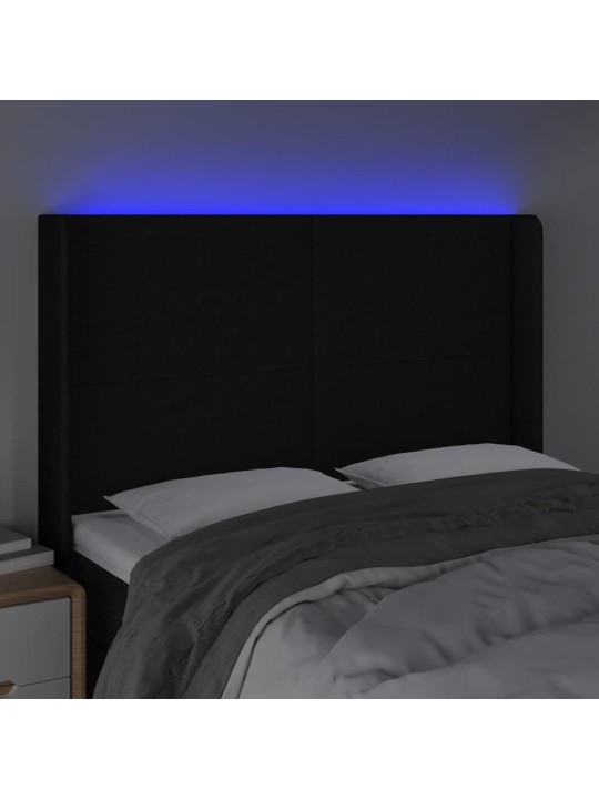 Čelo postele s LED černé 147 x 16 x 118/128 cm textil