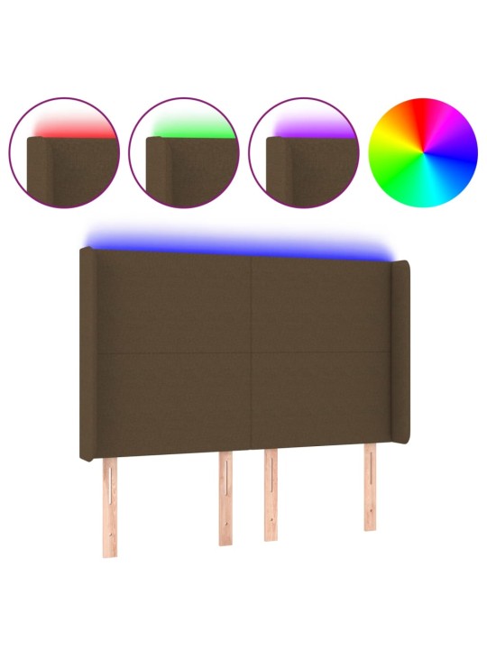 Čelo postele s led tmavě hnědé 147 x 16 x 118/128 cm textil